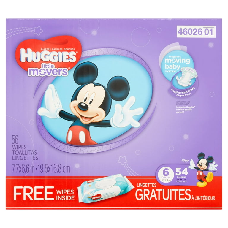 HUGGIES Little Movers Diapers Size 6, 54 Diapers Bonus Wipes
