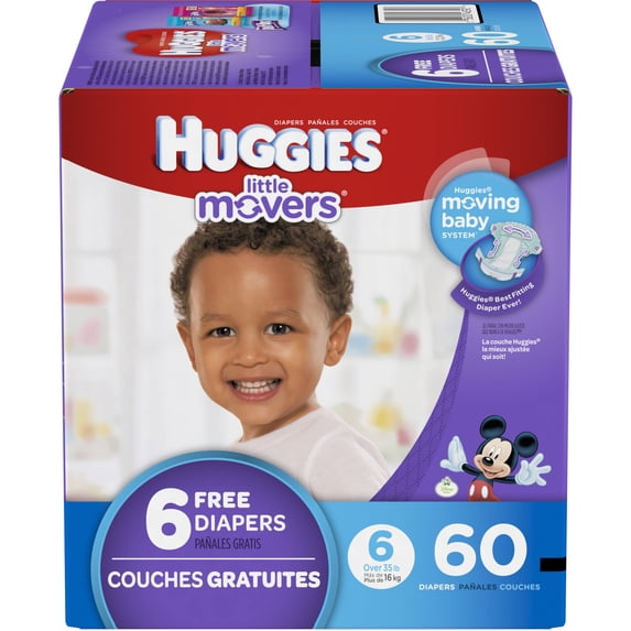 HUGGIES Little Movers Diapers, Size 6, 60 Diapers