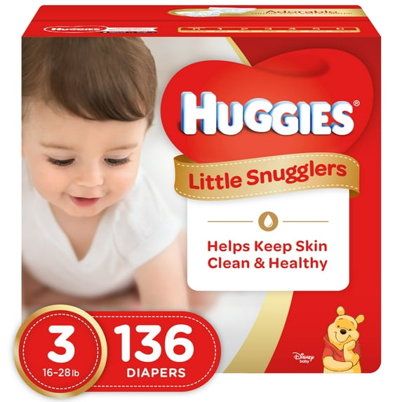HUGGIES Little Snugglers Diapers, Size 3, 136 Diapers