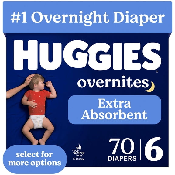 Huggies Overnites Nighttime Baby Diapers, Size 6 (35 lbs), 70 Ct (Select for More)