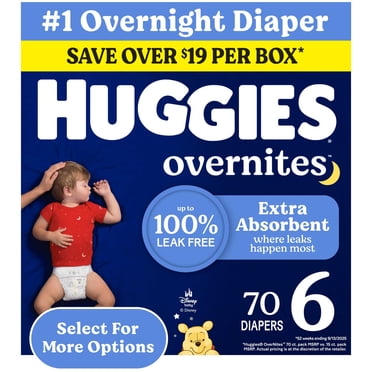 Huggies Overnites Nighttime Baby Diapers, Size 6 (35  lbs), 70 Ct (Select for More)