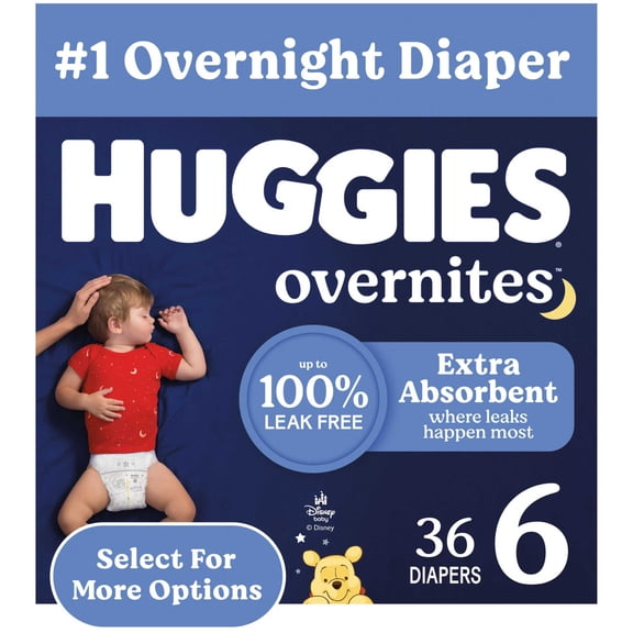 Huggies Overnites Nighttime Baby Diapers, Size 6 (35+ lbs), 36 Ct (Select for More)