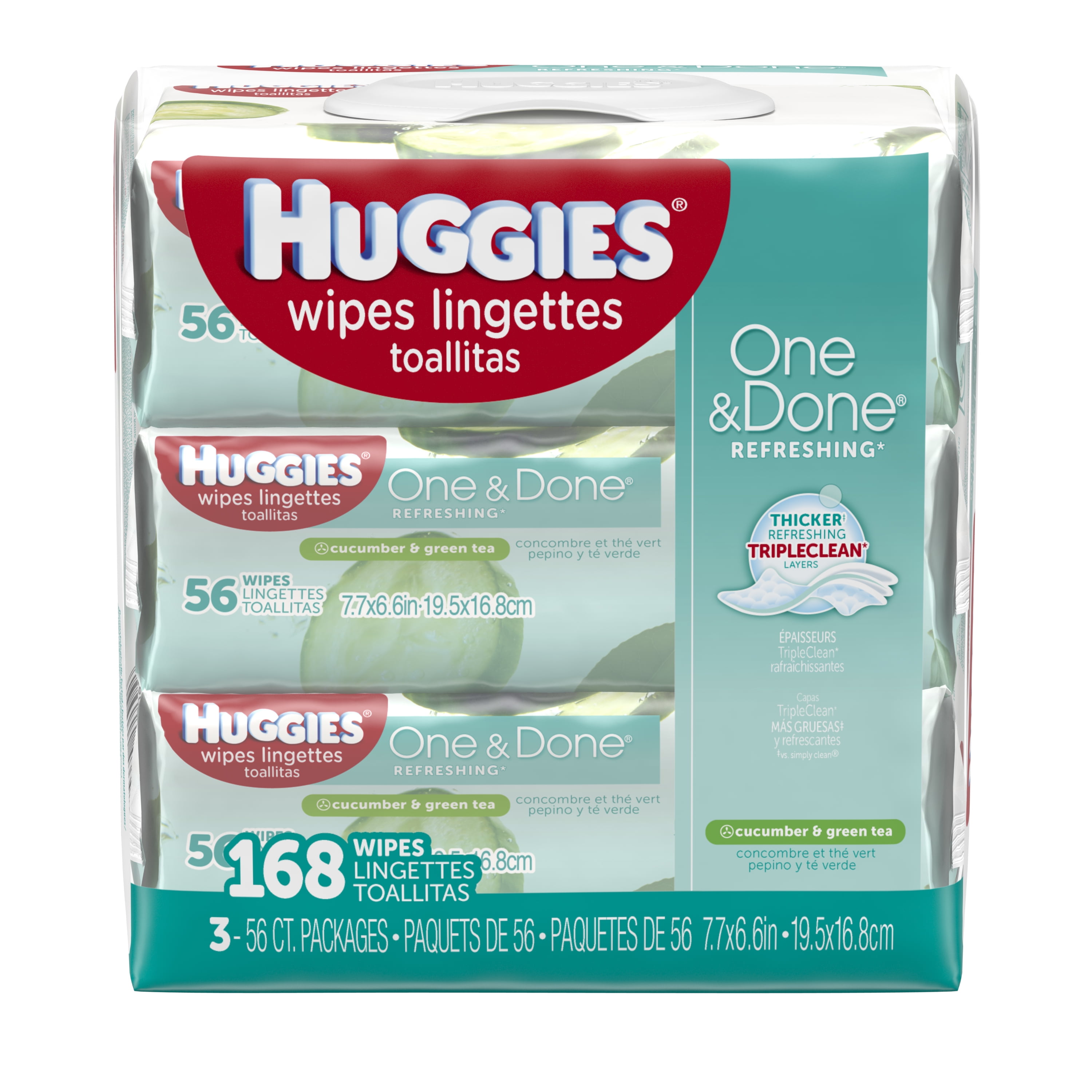 HUGGIES One & Done Baby Wipes, Scented, 3 packs of 56, 168 Ct