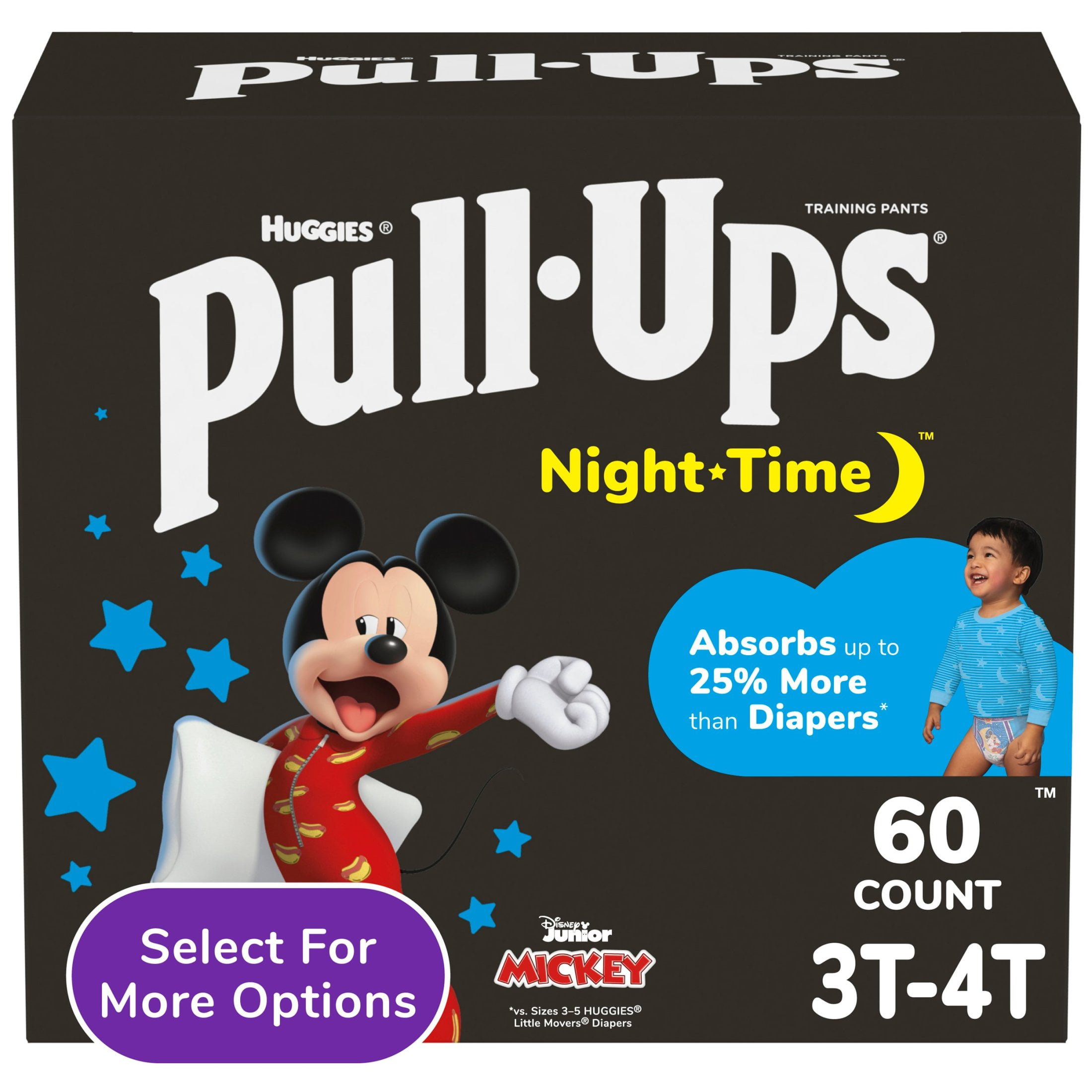 Pull-Ups Pull-Ups Boys' Night-Time Potty Training Pants, 3T-4T (32-40 lbs), 60 Count (Select for More)