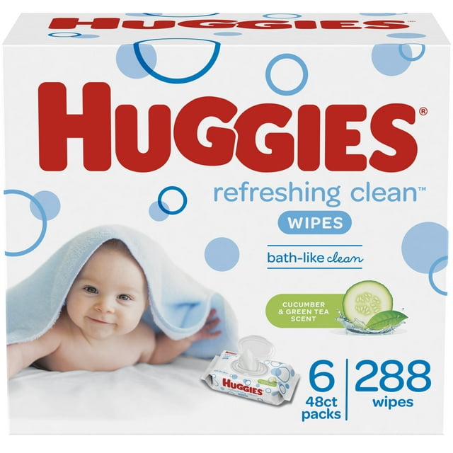 HUGGIES Refreshing Clean Baby Wipes, Disposable Soft Pack (6-Pack, 288 Sheets Total), Scented, Alcohol-free, Hypoallergenic