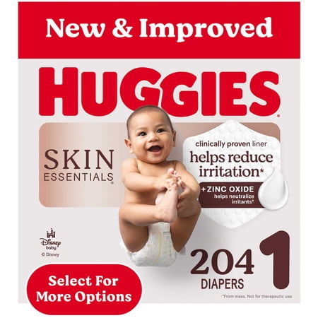 Huggies Skin Essentials Baby Diapers, Size 1 (8-14 lbs), 204 Count (Select for More Options)