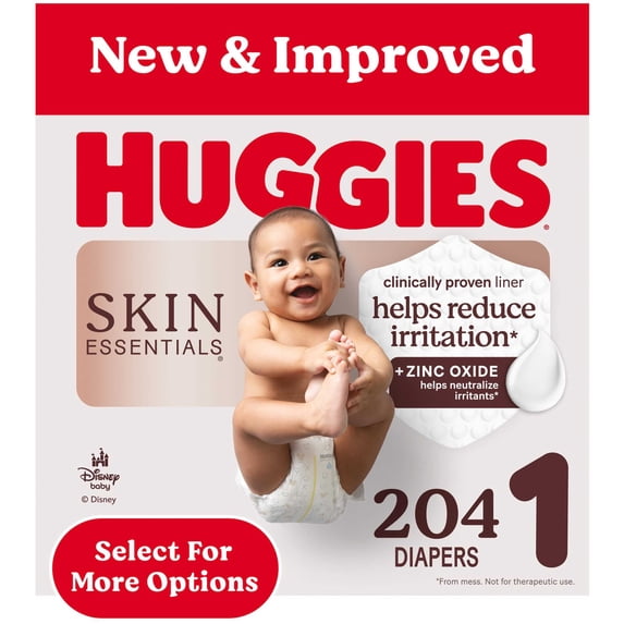 Huggies Skin Essentials Baby Diapers, Size 1 (8-14 lbs), 204 Count (Select for More Options)