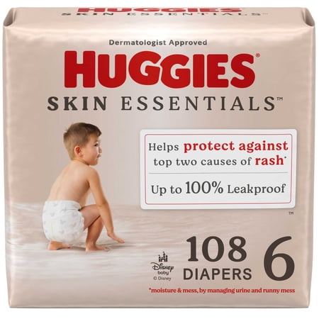 Huggies Skin Essentials Baby Diapers, Size 6 (35+ lbs), 108 Count (Select for More)