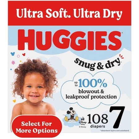 Huggies Snug & Dry Baby Diapers, Size 7 (41+ lbs), 108 Count (Select for More)