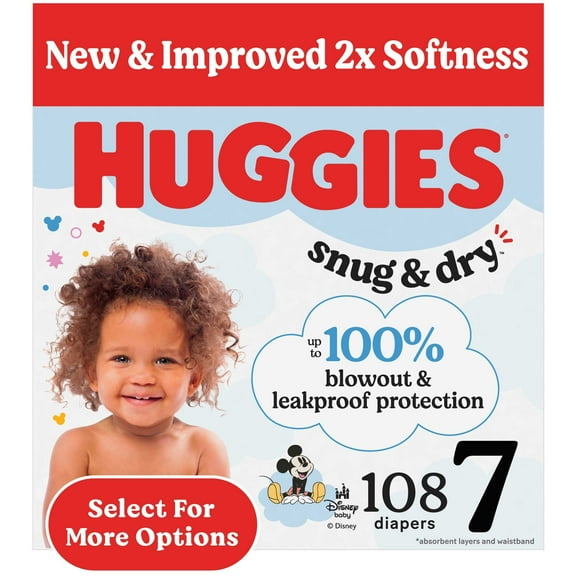 Huggies Snug & Dry Baby Diapers, Size 7 (41+ lbs), 108 Ct (Select for More)
