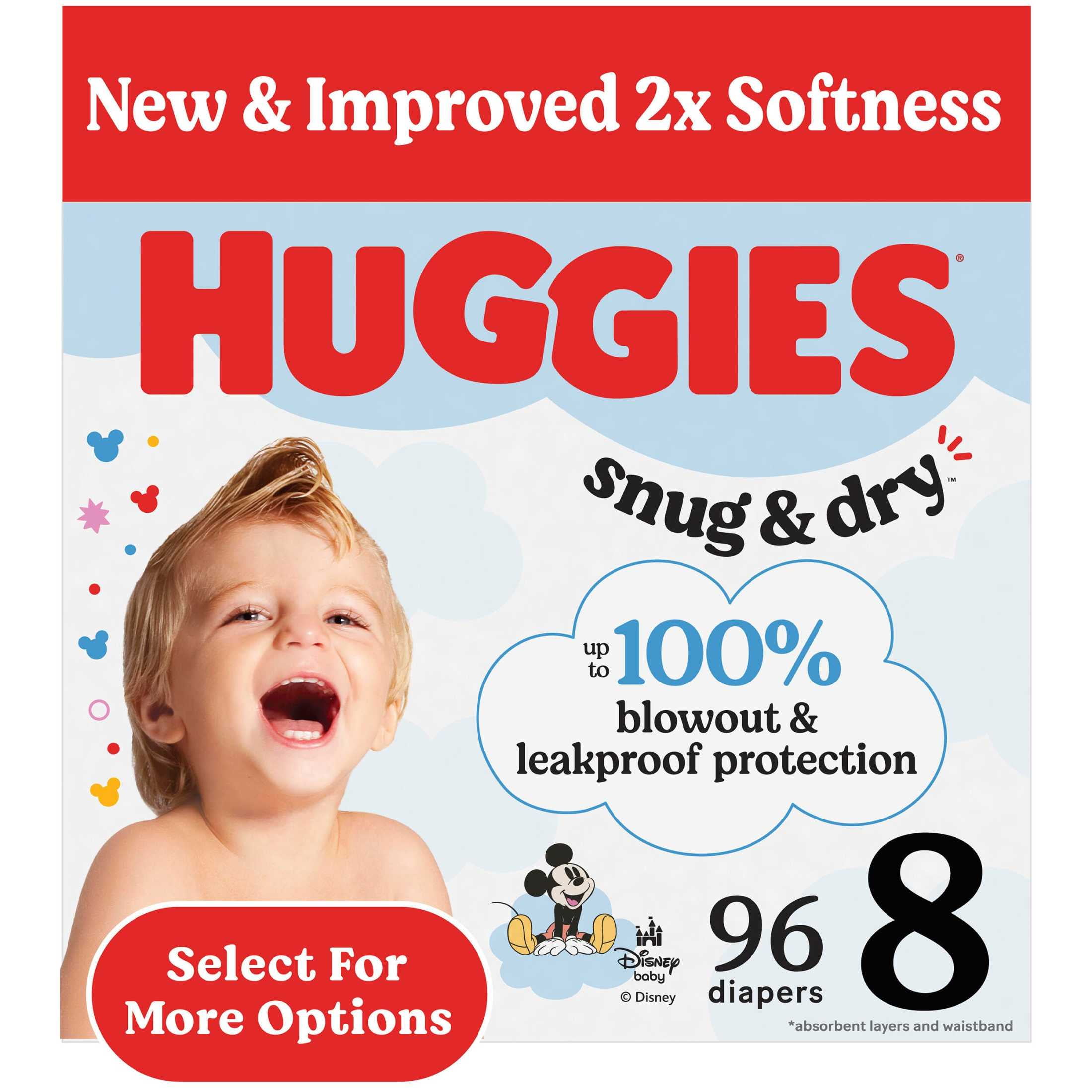 Huggies Snug & Dry Baby Diapers, Size 8 (46+ lbs), 96 Ct (Select for More)