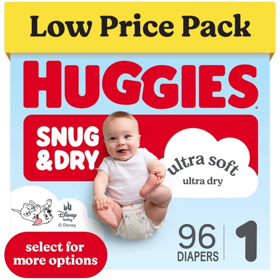 Huggies Snug & Dry Baby Diapers, Size 1 (8-14 lbs), 96 Count (Select for More)