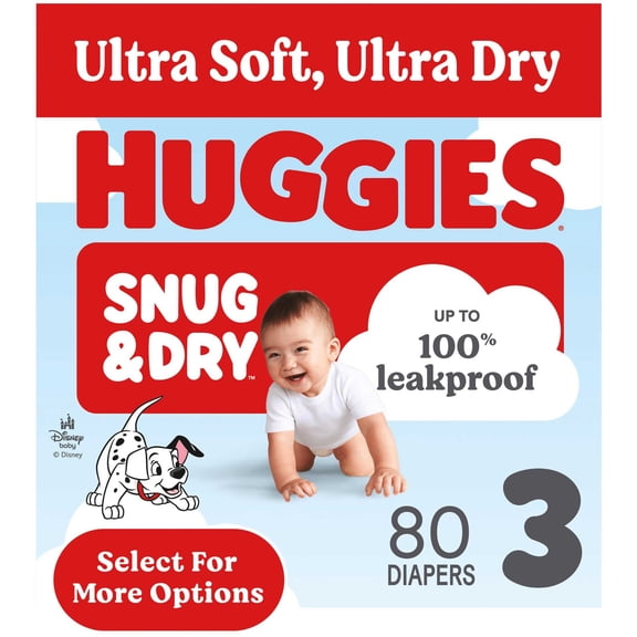 Huggies Snug & Dry Baby Diapers, Size 3 (16-26 lbs), 80 Count (Select for More)