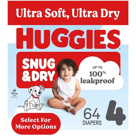 Huggies Snug & Dry Baby Diapers, Size 4 (20-32 lbs), 64 Count (Select for More)