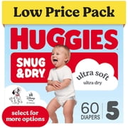 Huggies Snug & Dry Baby Diapers, Size 5 25-37 lbs, 60 Count Select for More
