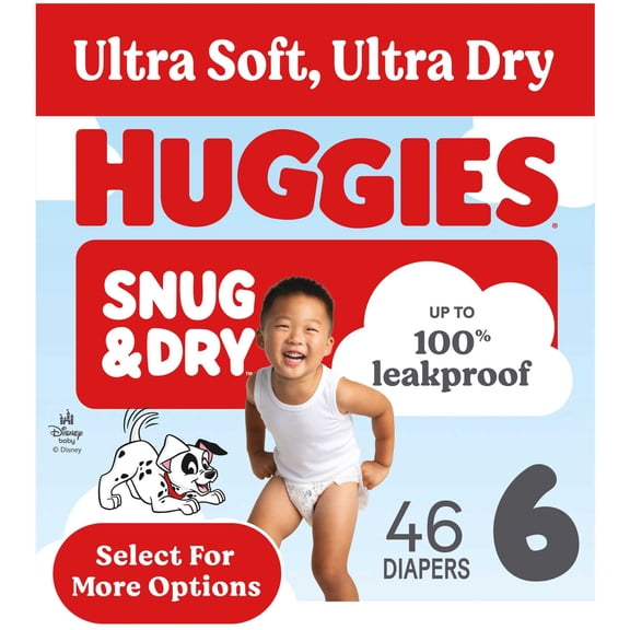 Huggies Snug & Dry Baby Diapers, Size 6 (28-44 lbs), 46 Count (Select for More)