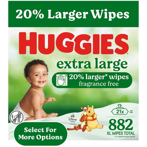 Huggies Extra Large Unscented Baby Wipes, 21 Flip-Top Pack, 882 Wipes Total