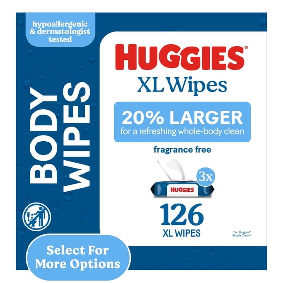Huggies Extra Large Unscented Wipes, 3 Flip-Top Packs, 126 Count