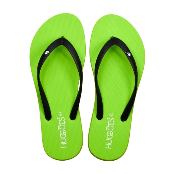 HUGGOES Basil Natural Rubber Comfort Flip Flops for Women - Green/Black