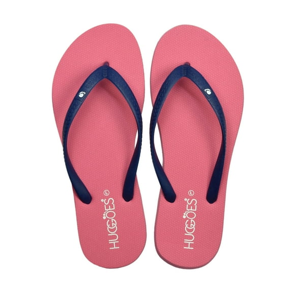 HUGGOES Blossomy Natural Rubber Comfort Flip Flops for Women - Pink/Navy