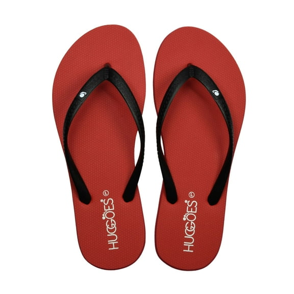 HUGGOES Crimson Natural Rubber Comfort Flip Flops for Women - Red/Black