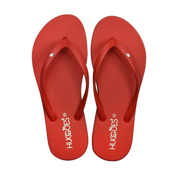 HUGGOES Crimson Natural Rubber Comfort Flip Flops for Women - Red/Red