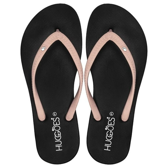 HUGGOES Ebony Natural Rubber Comfort Flip Flops for Women - Black/Beige