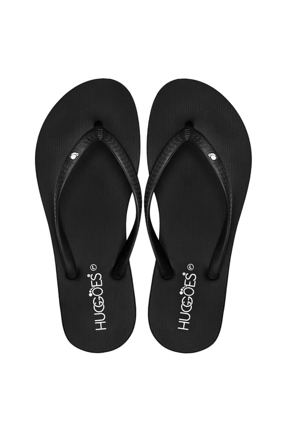 Ebony Natural Rubber Comfort Flip Flops for Women - Black/Black