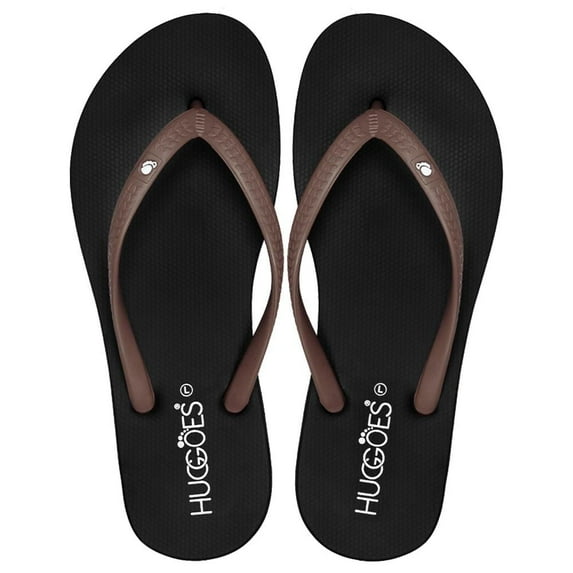 HUGGOES Ebony Natural Rubber Comfort Flip Flops for Women - Black/Brown