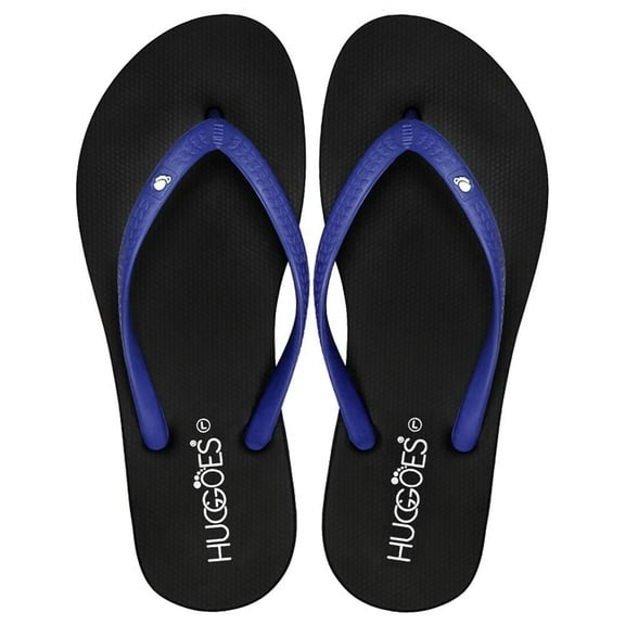 HUGGOES Ebony Natural Rubber Comfort Flip Flops for Women - Black/Navy