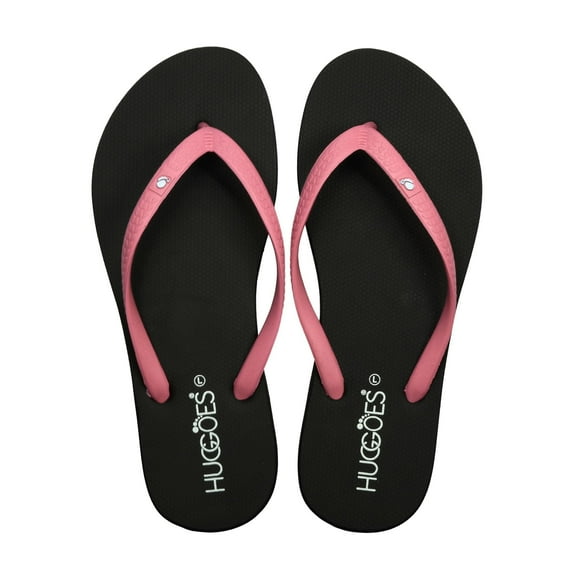 HUGGOES Ebony Natural Rubber Comfort Flip Flops for Women - Black/Pink