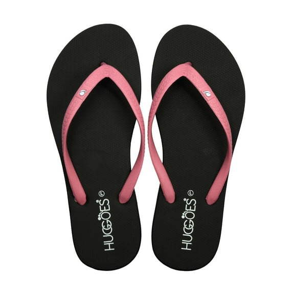 HUGGOES Ebony Natural Rubber Comfort Flip Flops for Women - Black/Pink