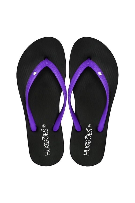 Ebony Natural Rubber Comfort Flip Flops for Women - Black/Purple