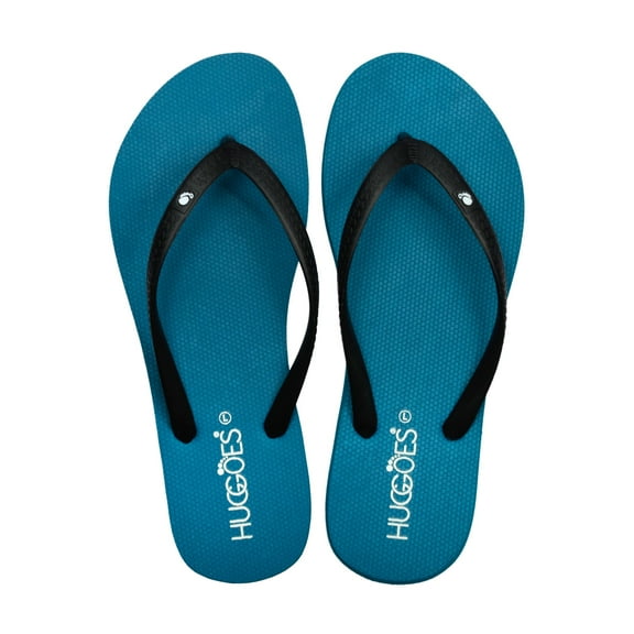HUGGOES Garnet Natural Rubber Comfort Flip Flops for Women - Turquoise/Black