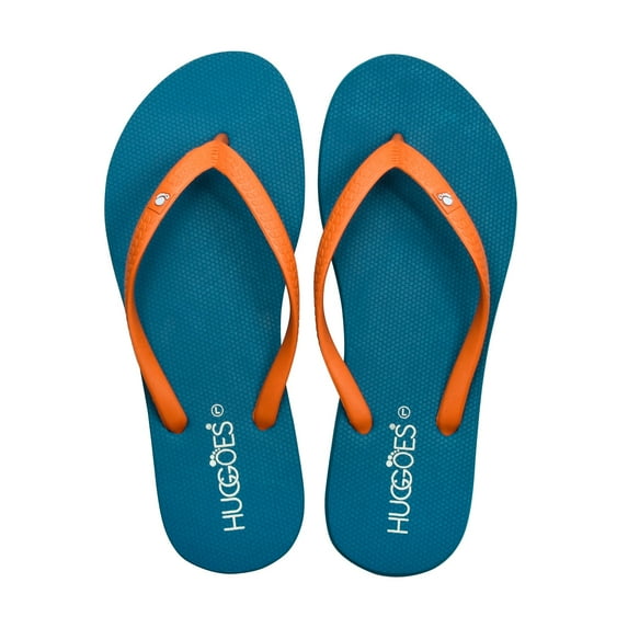 HUGGOES Garnet Natural Rubber Comfort Flip Flops for Women - Turquoise/Orange