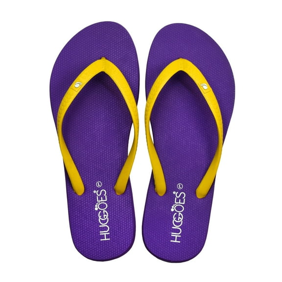 HUGGOES Lilac Natural Rubber Comfort Flip Flops for Women - Purple/Yellow