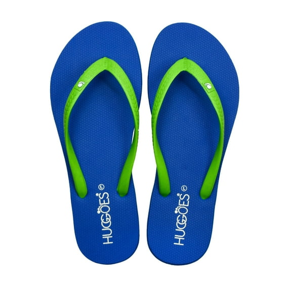 HUGGOES Marine Natural Rubber Comfort Flip Flops for Women - Blue/Green