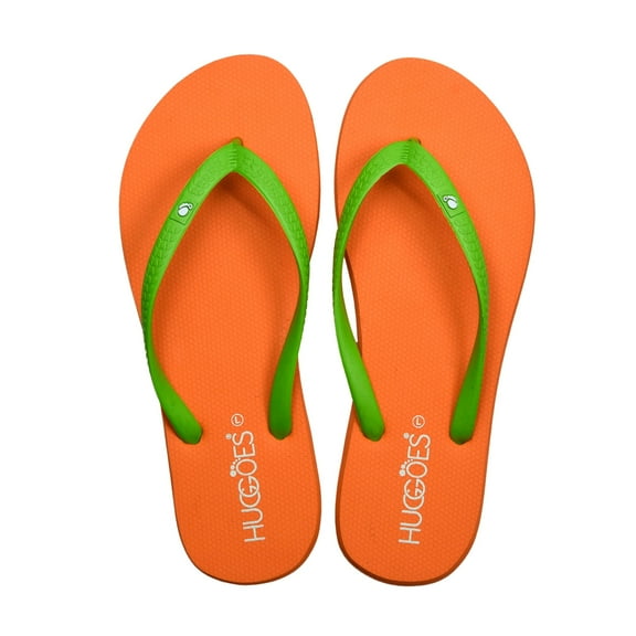 HUGGOES Monarch Natural Rubber Comfort Flip Flops for Women - Orange/Green