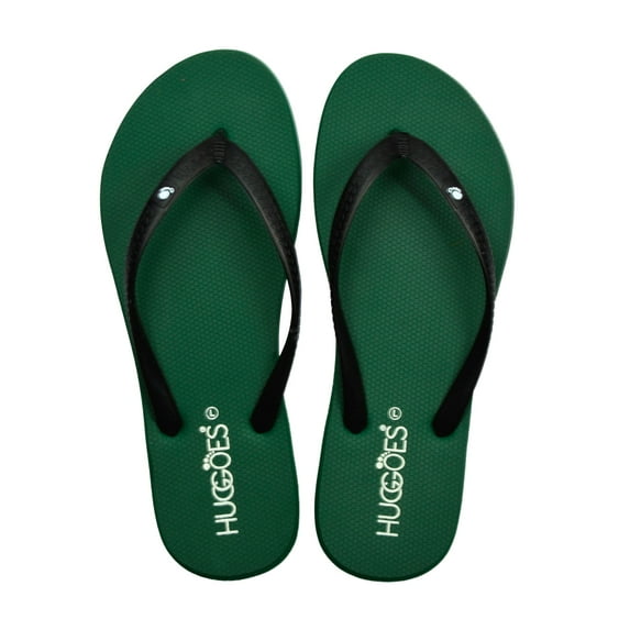 HUGGOES Sapling Natural Rubber Comfort Flip Flops for Women - Olive Green/Black