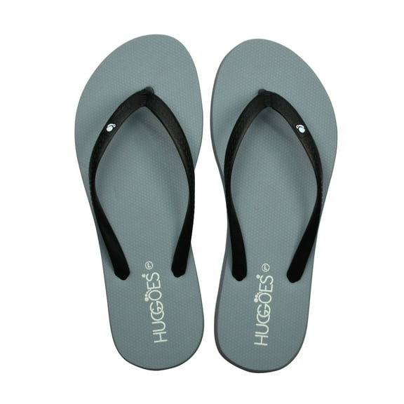 HUGGOES Tinted Natural Rubber Comfort Flip Flops for Women - Grey/Black