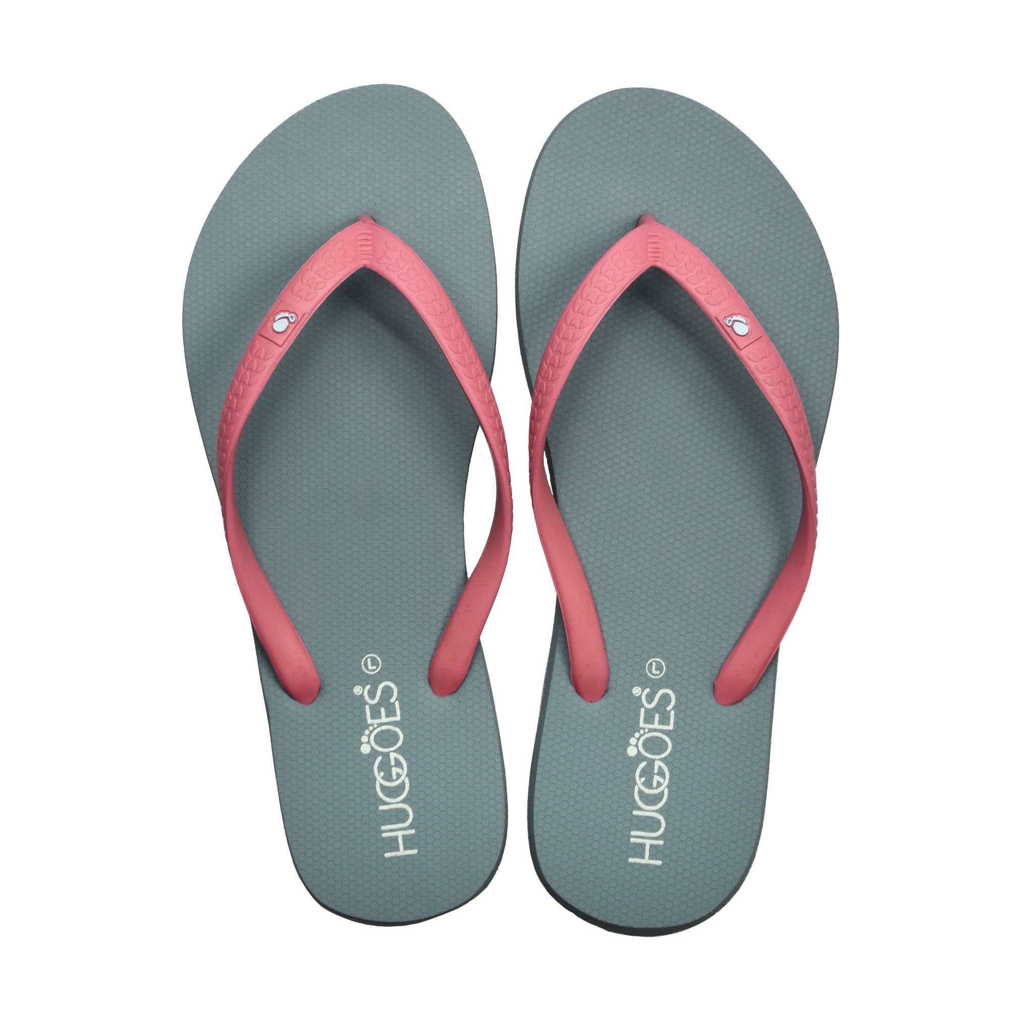 HUGGOES Tinted Natural Rubber Comfort Flip Flops for Women - Grey/Pink