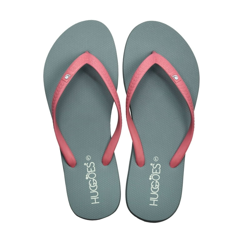 HUGGOES Tinted Natural Rubber Comfort Flip Flops for Women Grey Pink