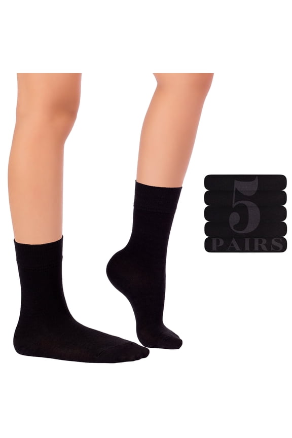 Kids School Uniform Bamboo Dress Socks, 5 Pairs, 12-14 Years, Black