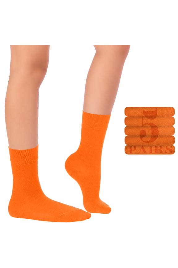 Kids School Uniform Bamboo Dress Socks, 5 Pairs, 12-14 Years, Pumpkin Orange