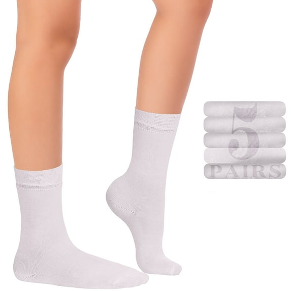HUGH UGOLI Kids School Uniform Bamboo Dress Socks, 5 Pairs, 12-14 Years, White