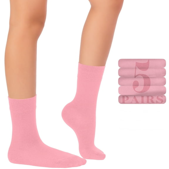 HUGH UGOLI Kids School Uniform Bamboo Dress Socks, 5 Pairs, 6-8 Years, Pink