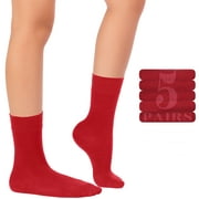 HUGH UGOLI Kids School Uniform Bamboo Dress Socks, 5 Pairs, 9-11 Years, Red