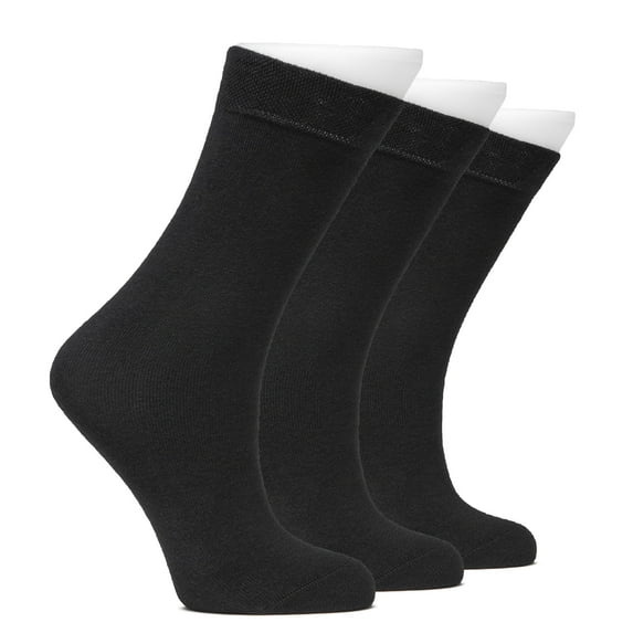 HUGH UGOLI Kids School Uniform Dress Socks, Solid Color, Soft Cotton, No Heel, Seamless Toe Socks for Girls & Boys, 3 Pairs, Black, 10-14 Years