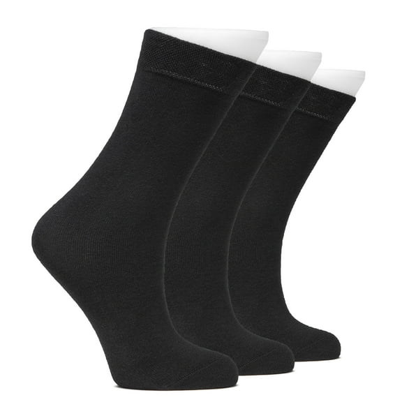 HUGH UGOLI Kids School Uniform Dress Socks, Solid Color, Soft Cotton, No Heel, Seamless Toe Socks for Girls & Boys, 3 Pairs, Black, 3-5 Years