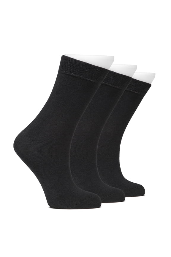 Kids School Uniform Dress Socks, Solid Color, Soft Cotton, No Heel, Seamless Toe Socks for Girls & Boys, 3 Pairs, Black, 3-5 Years